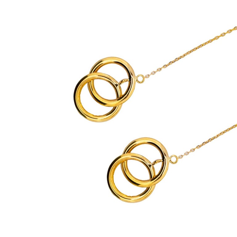 Ladies 14K Yellow Gold Chain Drop Earrings For Sale at 1stDibs