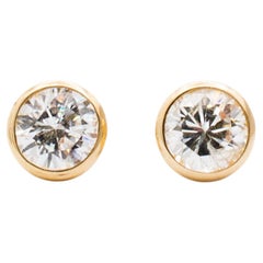 Ladies 14K Yellow Gold Diamond Bezel Stud Earrings