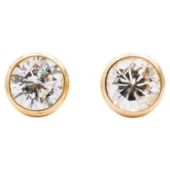 Ladies 14K Yellow Gold Diamond Bezel Stud Earrings