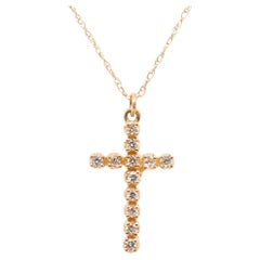 Collier croix en or jaune 14 carats et diamants pour femmes