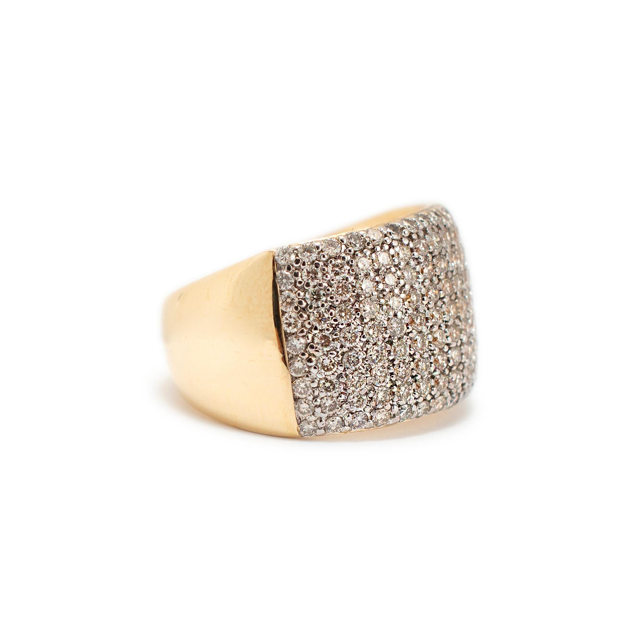 Damen 14K Gelbgold Diamant-Cocktailring mit Pavé-Diamant (Rundschliff)