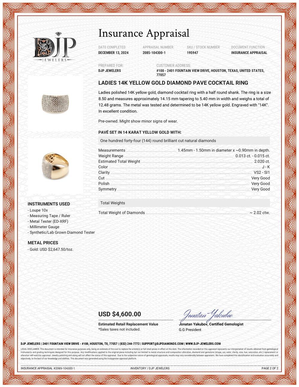 Damen 14K Gelbgold Diamant-Cocktailring mit Pavé-Diamant 4