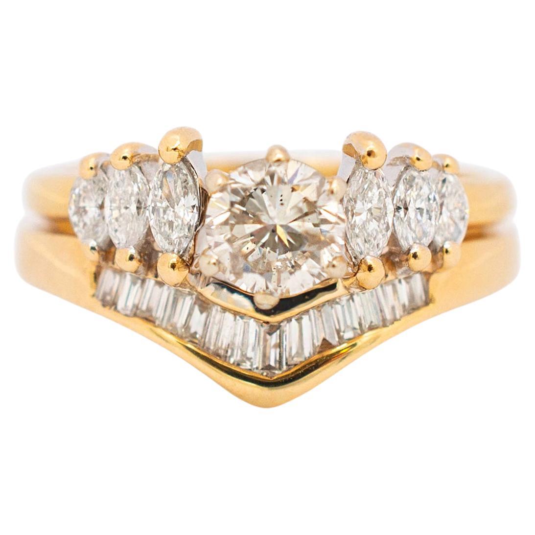 Anillo de compromiso Chevron apilado de diamantes en oro amarillo de 14 quilates para mujer