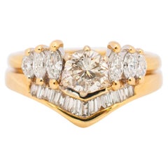 Bague de fiançailles Chevron en or jaune 14K pour dames avec diamants empilés