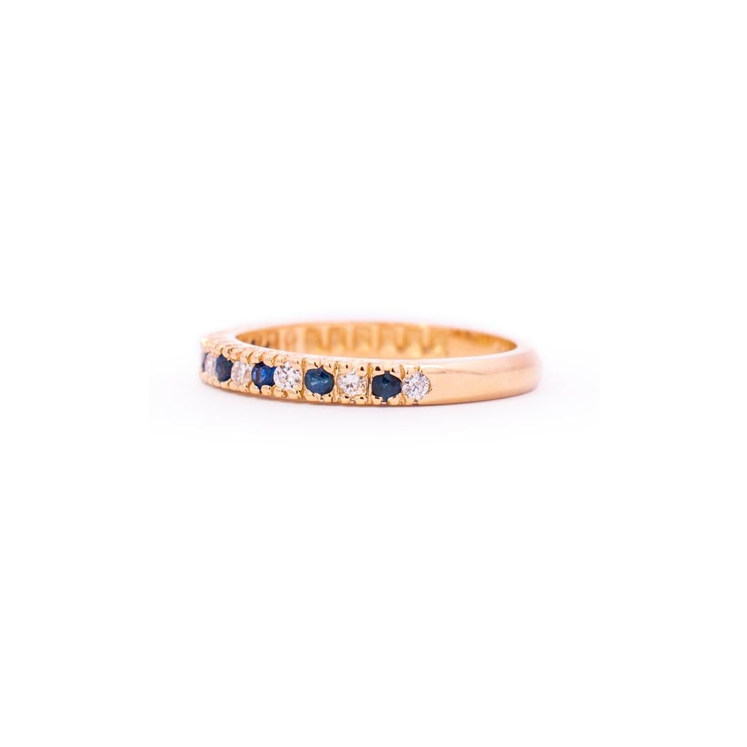Women's Ladies 14k Yellow Gold Diamonds and Sapphires Wedding Cocktail Band For Sale