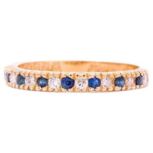 Ladies 14k Yellow Gold Diamonds and Sapphires Wedding Cocktail Band For Sale