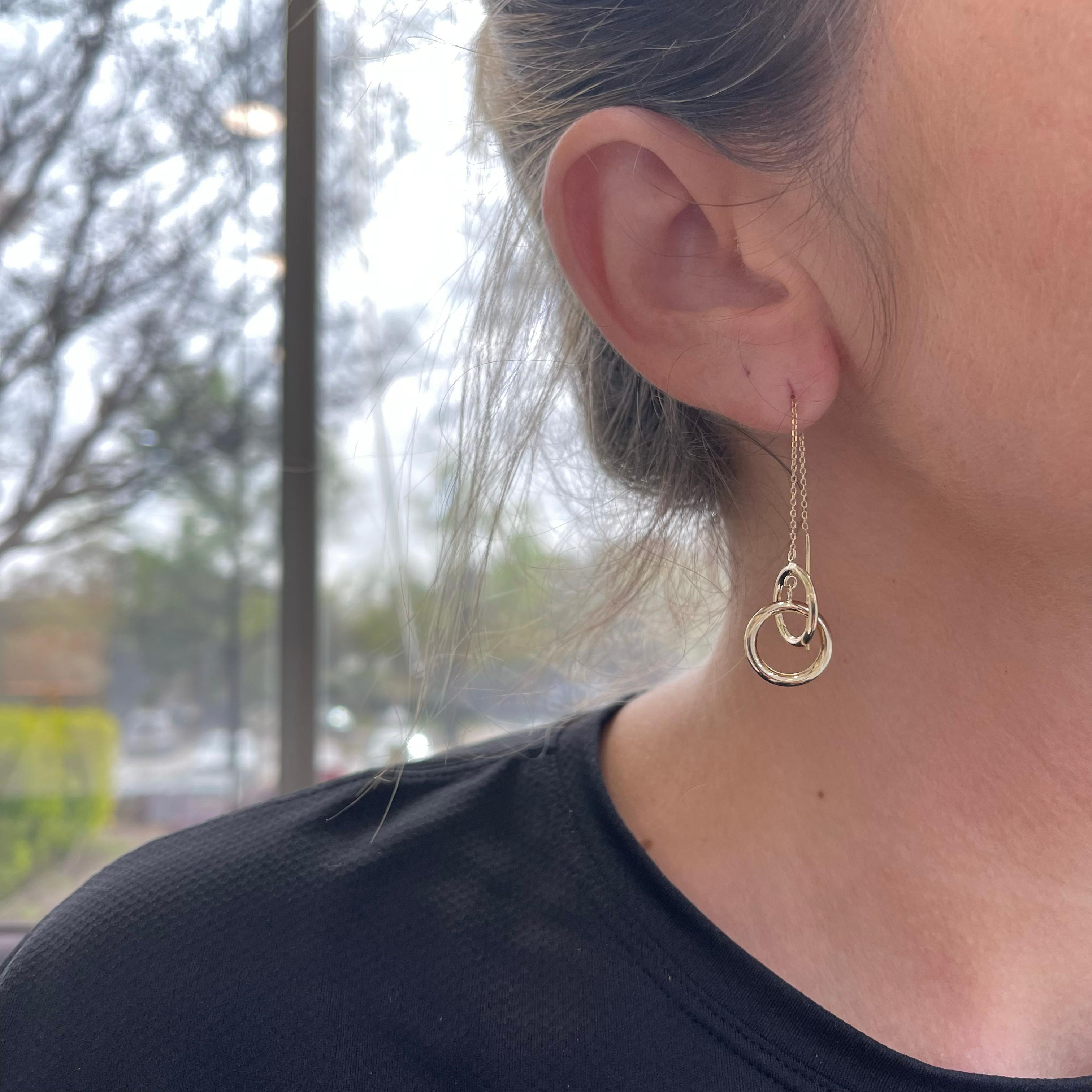 Ladies 14k Gelbgold Drop Hoop Dangle Earrings Damen