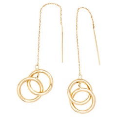 Ladies 14k Gelbgold Drop Hoop Dangle Earrings