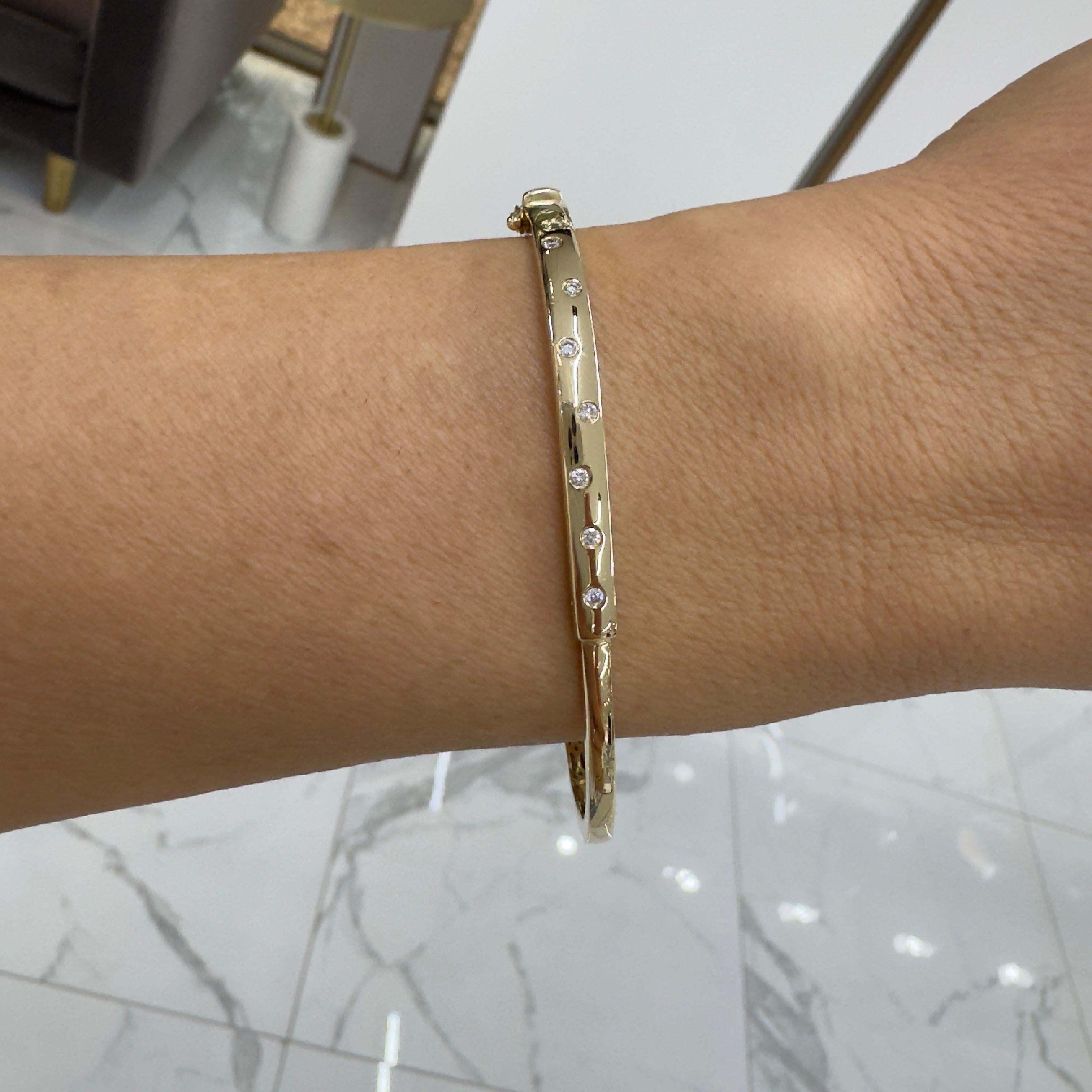 Damen 14K Gelbgold Einbau-Armreif mit ovalem Schloss und Diamanten 2