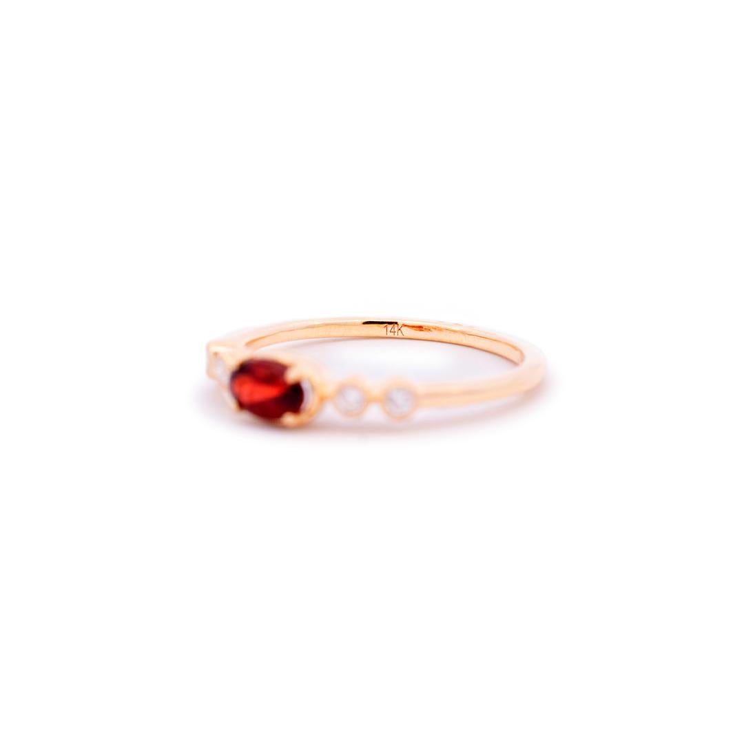 Oval Cut Ladies 14k Yellow Gold Garnet Diamond Band Cocktail Ring For Sale
