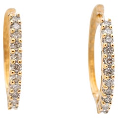 Ladies 14K Yellow Gold Half Eternity Diamond Hoop Earrings