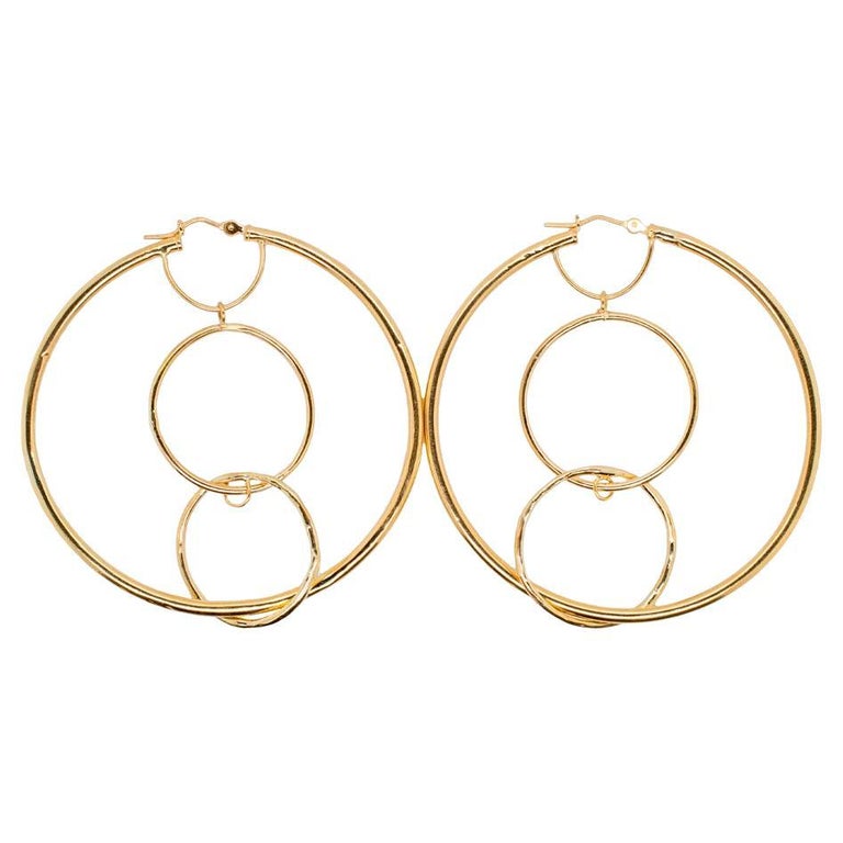 Ladies 14K Yellow Gold Hoops Dangle Earrings For Sale at 1stDibs