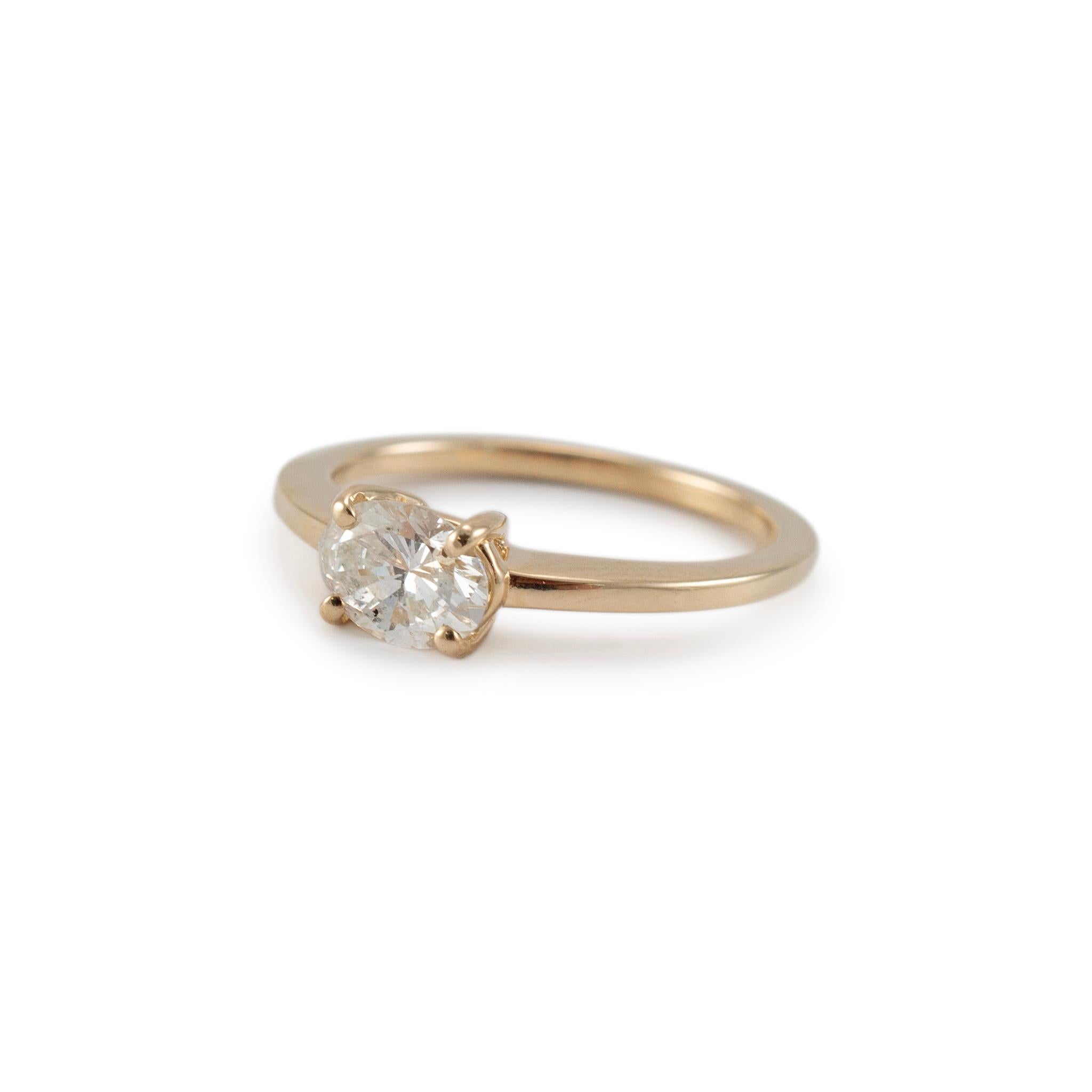 Oval Cut Ladies 14K Yellow Gold Horizontal Oval Diamond Solitaire Engagement Ring