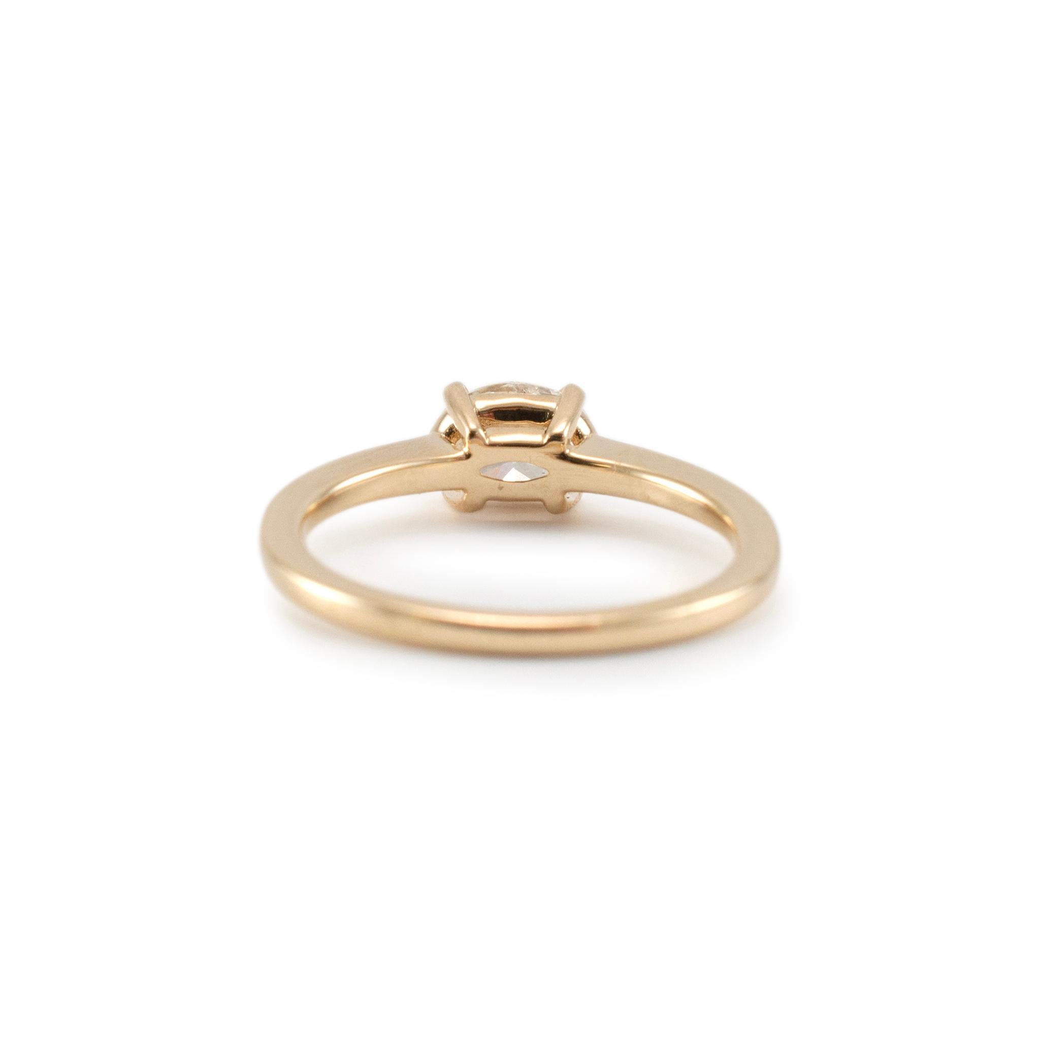 Women's Ladies 14K Yellow Gold Horizontal Oval Diamond Solitaire Engagement Ring