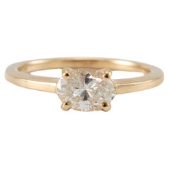 Ladies 14K Yellow Gold Horizontal Oval Diamond Solitaire Engagement Ring