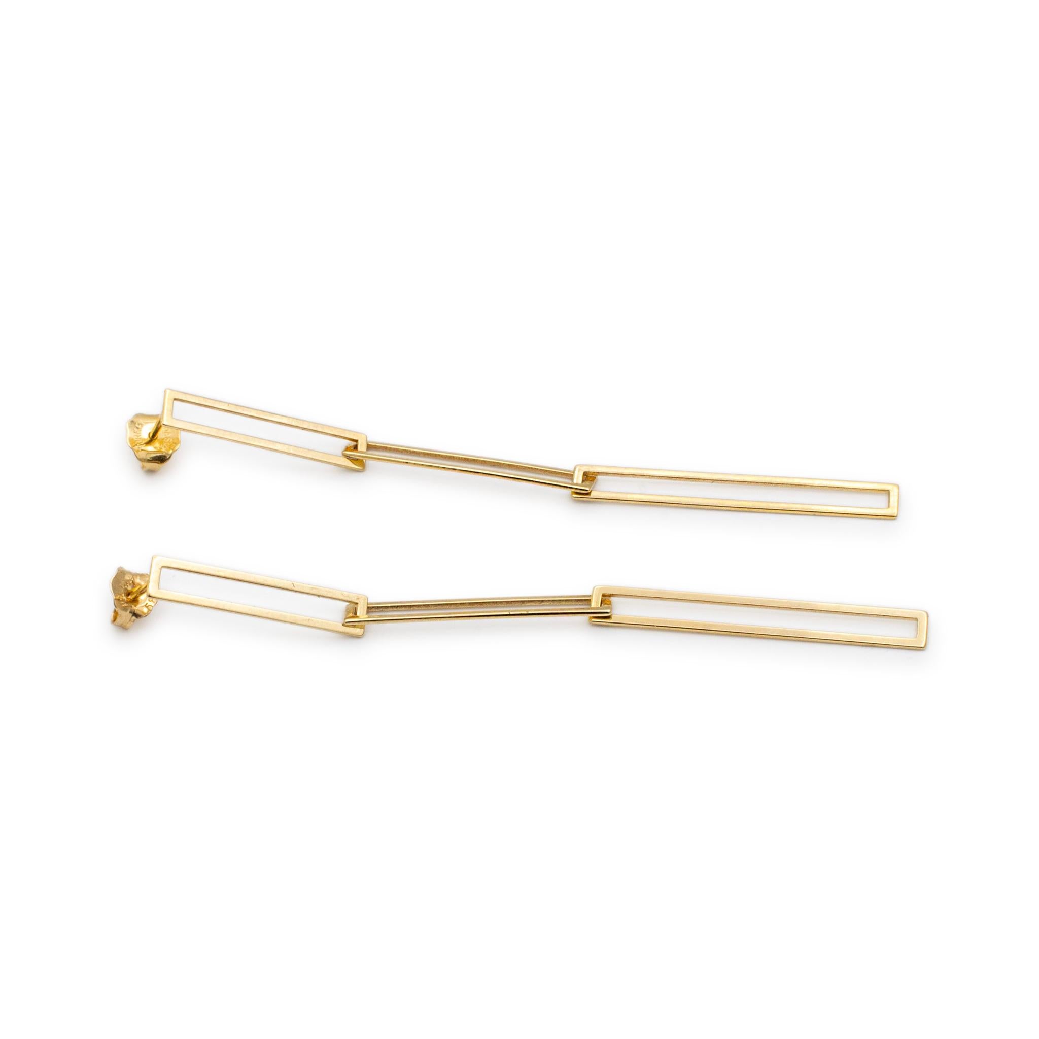  Ladies 14K Yellow Gold Interlocking Paper Clip Links Dangle Drop Earrings Pour femmes 
