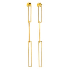 Ladies 14K Yellow Gold Interlocking Paper Clip Links Dangle Drop Earrings