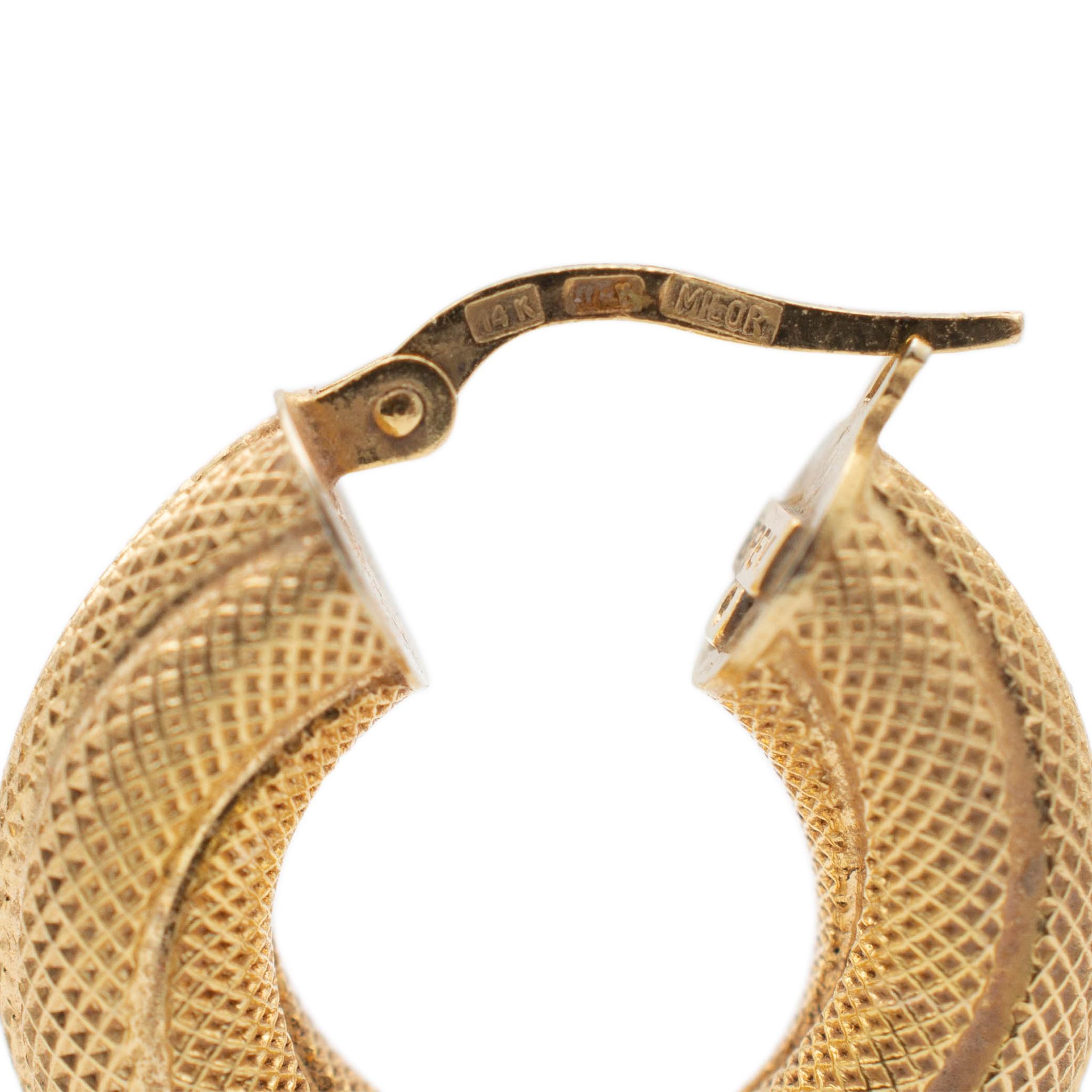 Ladies 14k Yellow Gold Mesh Hoop Earrings For Sale 1