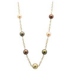 Ladies 14K Yellow Gold Multi Color Pearl Bead Chain Necklace