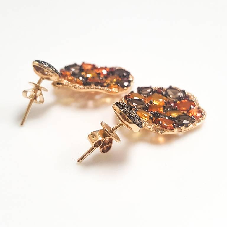 Modern Ladies 14 Karat Yellow Gold Multi Colors Stone and Diamond Earrings For Sale