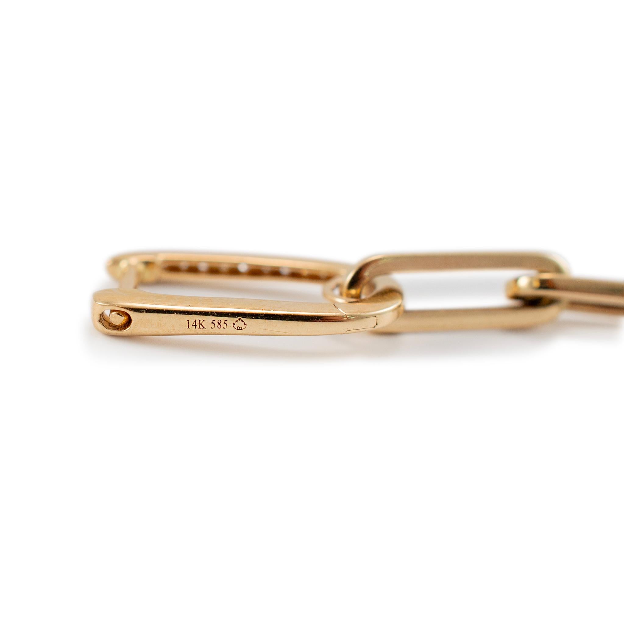 Taille ronde Ladies 14K Yellow Gold Oval Link Paper Clip Diamond Drop Dangle Earrings en vente