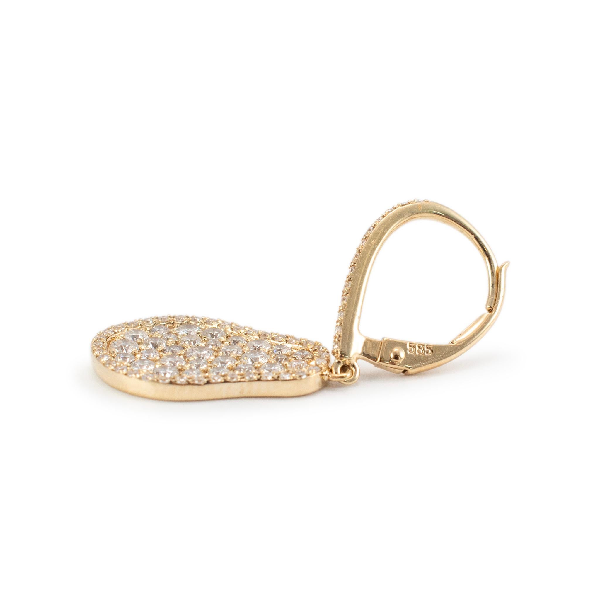 Damen 14K Gelbgold Pavé-Diamant-Tropfen-Ohrringe mit Tropfen (Rundschliff)