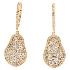 Damen 14K Gelbgold Pavé-Diamant-Tropfen-Ohrringe mit Tropfen