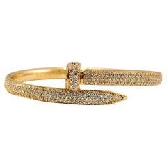 Bracelet jonc pour femmes en or jaune 14 carats pavé de diamants