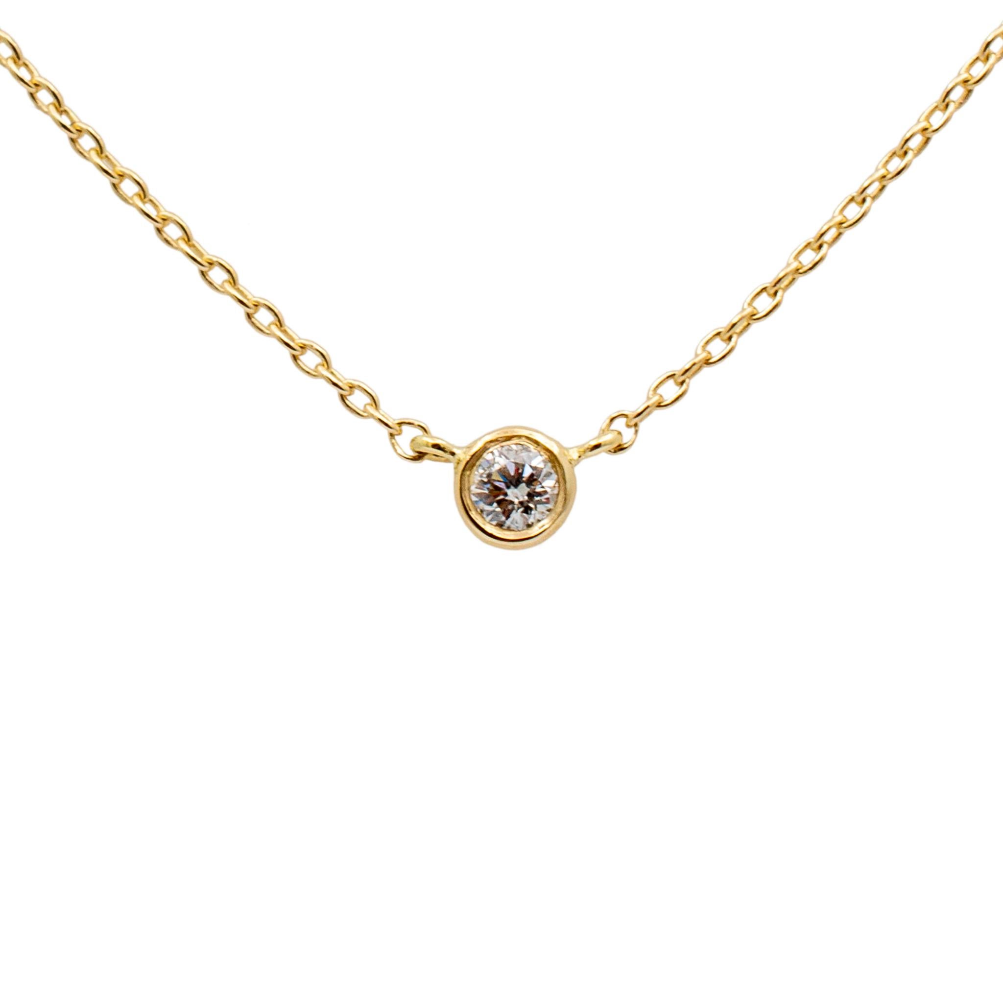 Gender: Ladies

Metal Type: 14K Yellow Gold

Length: 15.00 Inches

Width: 0.60 mm

Diameter: 3.20 mm

Weight: 1.20 grams

14K yellow gold single strand collar diamond necklace. Engraved with 