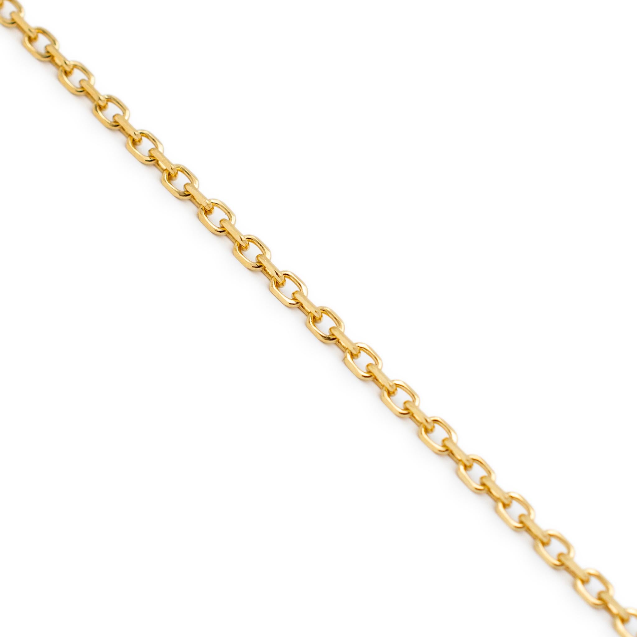 Gender: Ladies

Metal Type: 14K Yellow Gold

Length: 18.00 inches

Width: 1.30 mm

Weight: 3.78 grams

14K Yellow Gold cable link chain. Engraved with 