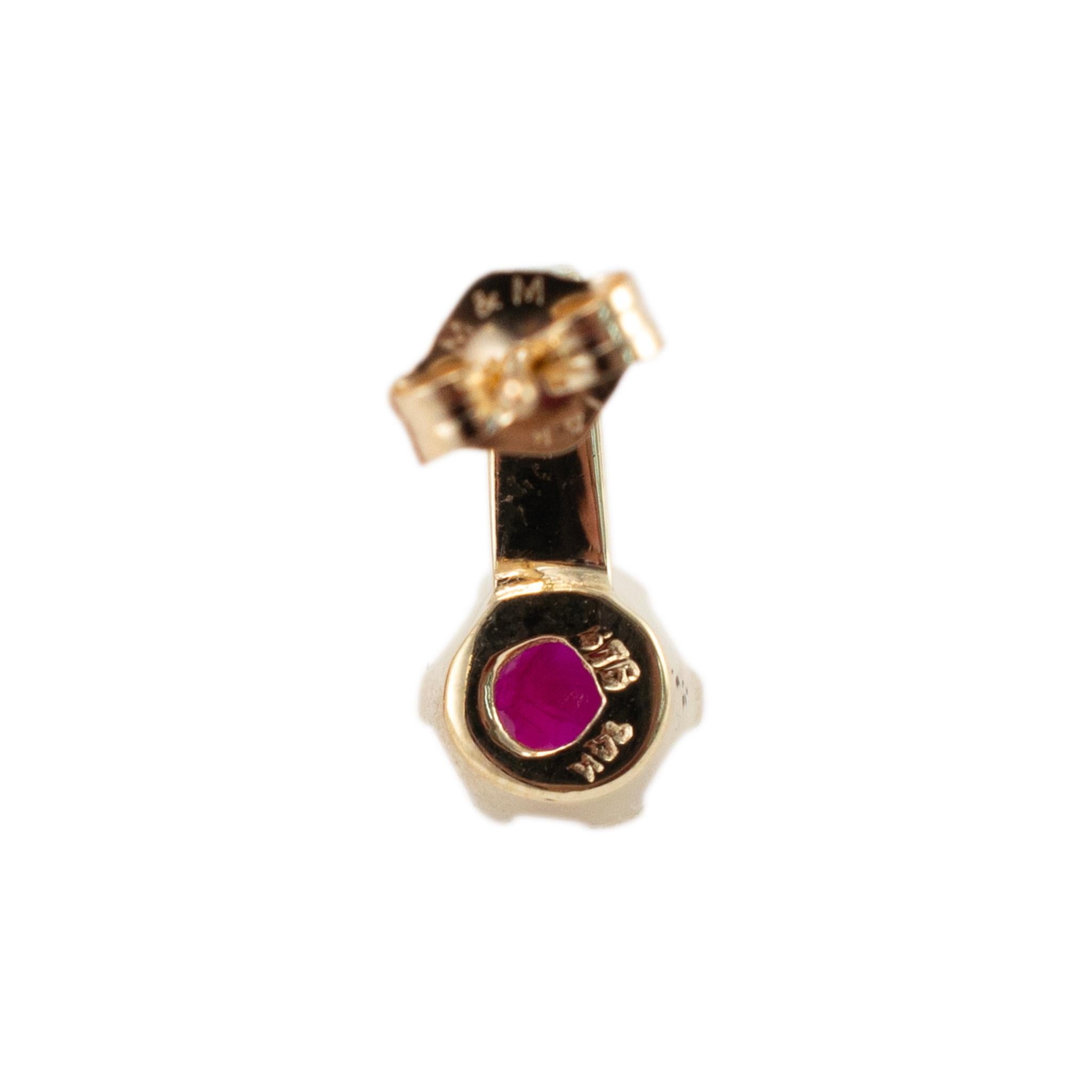 Orecchini pendenti da donna in oro giallo 14K con rubino e diamante In condizioni ottime in vendita a Houston, TX