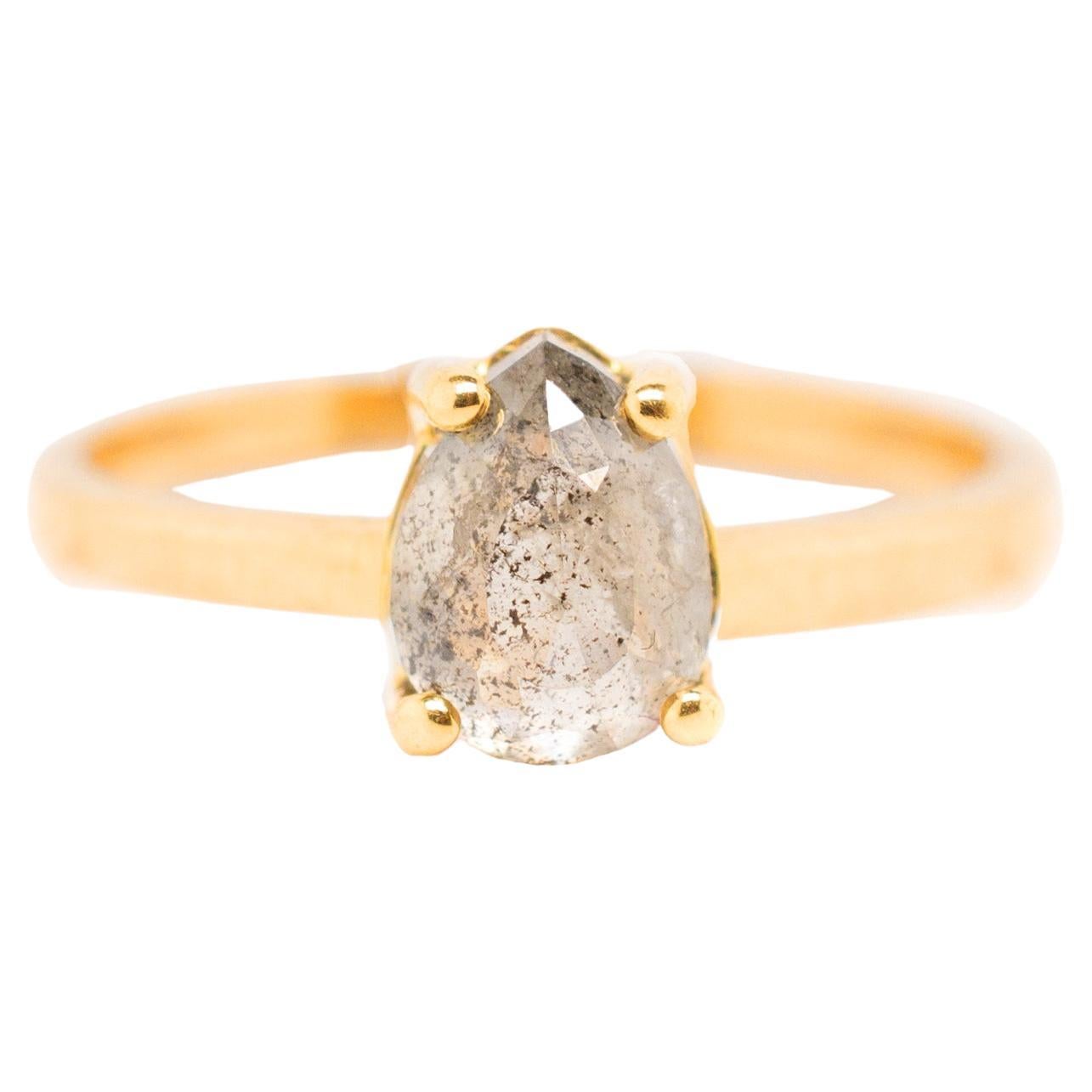 Rustic Diamond Engagement Ring 'Salt and Pepper Diamond' in Yellow Gold