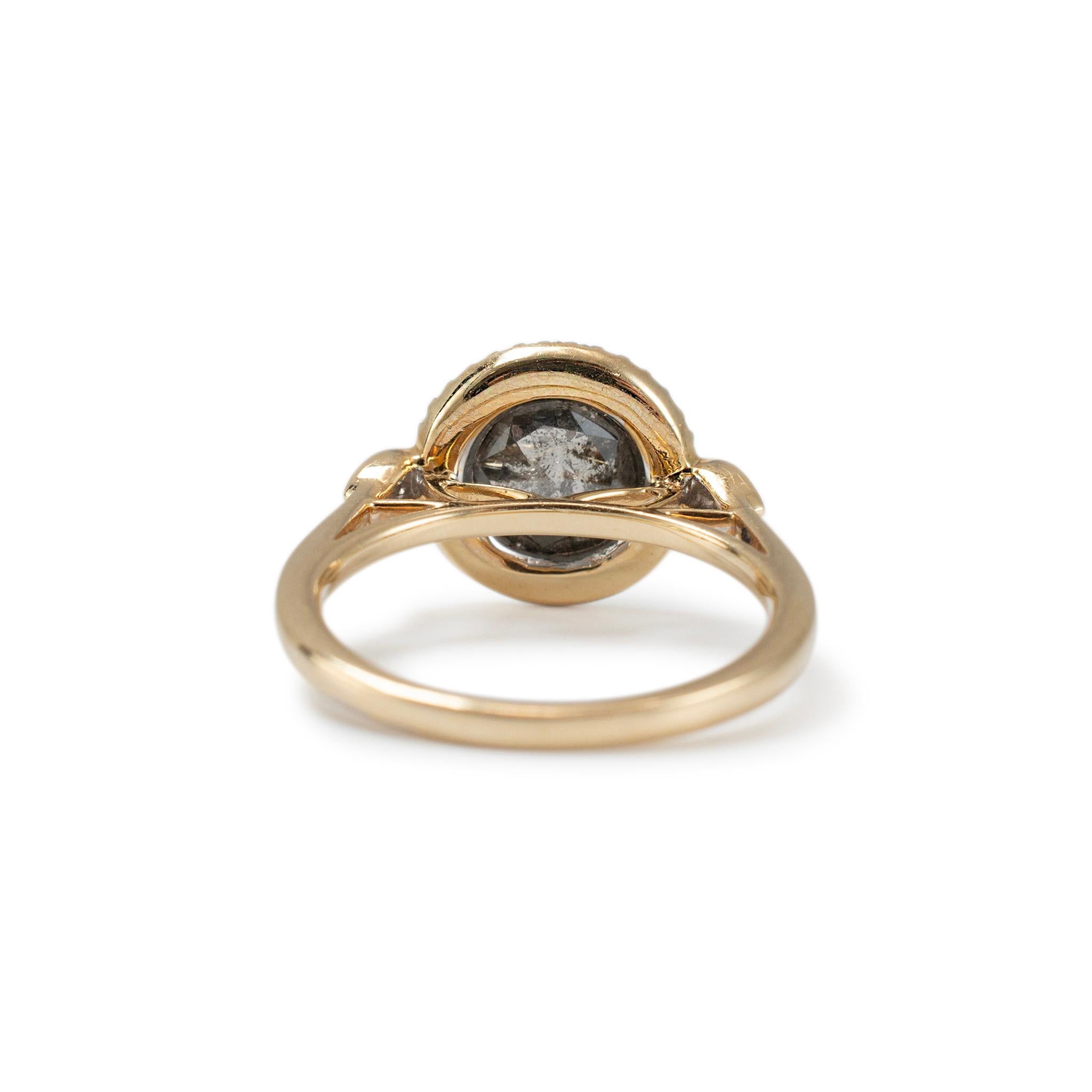 Women's Ladies 14K Yellow Gold Salt & Pepper Diamond Halo Cocktail Ring