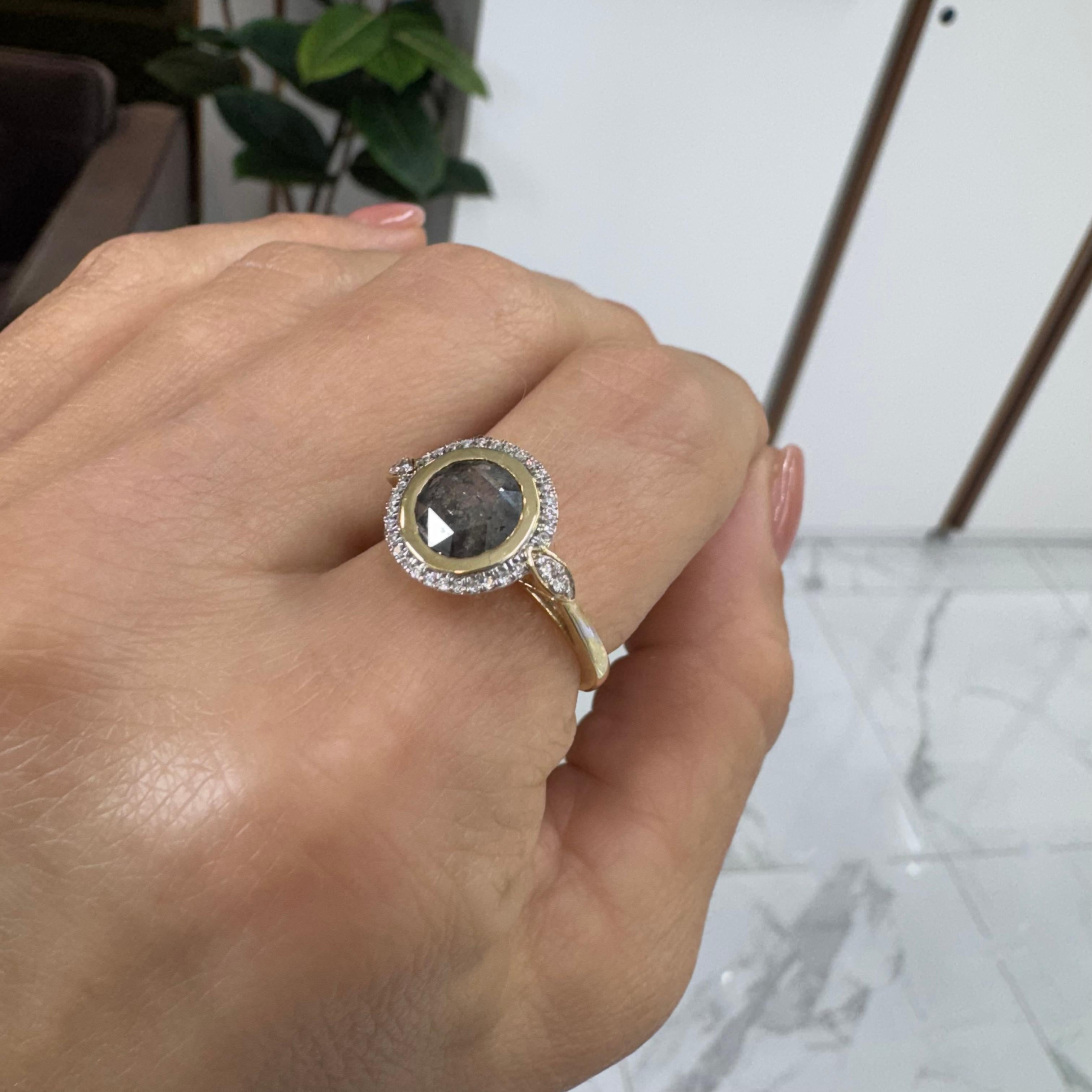 Ladies 14K Yellow Gold Salt & Pepper Diamond Halo Cocktail Ring 3