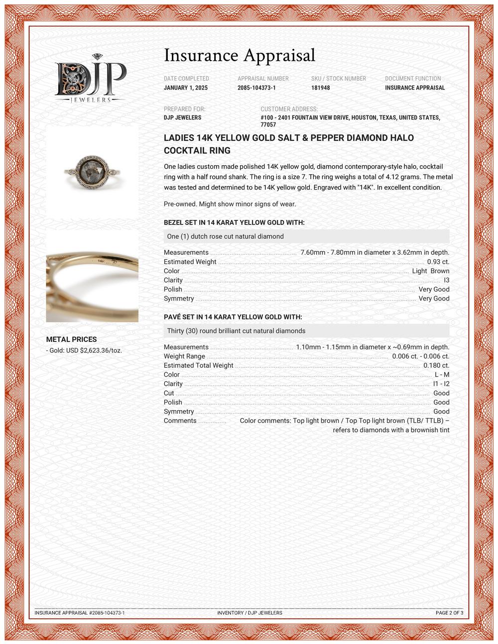 Ladies 14K Yellow Gold Salt & Pepper Diamond Halo Cocktail Ring 4