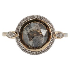 Ladies 14K Yellow Gold Salt & Pepper Diamond Halo Cocktail Ring