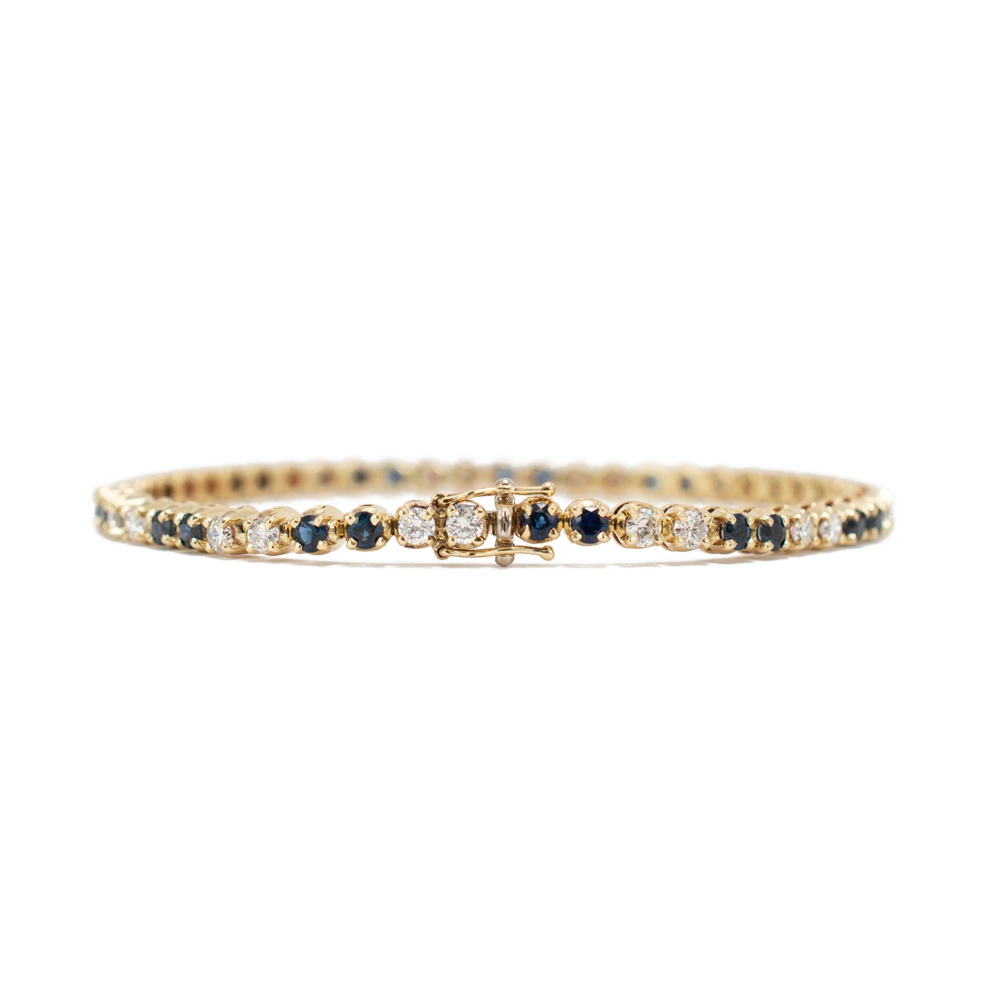 Donna Bracciale tennis alternato da donna in oro giallo 14K con zaffiro e diamante in vendita