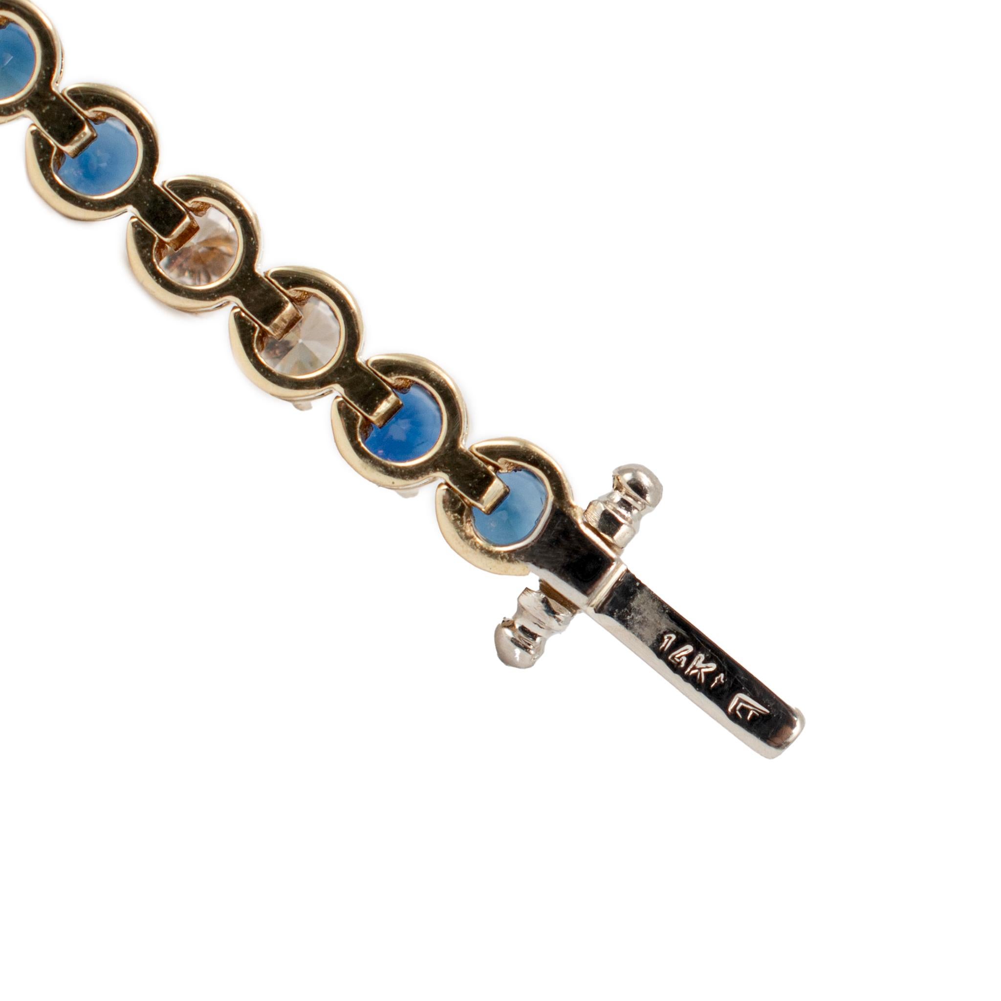 Bracciale tennis alternato da donna in oro giallo 14K con zaffiro e diamante in vendita 1