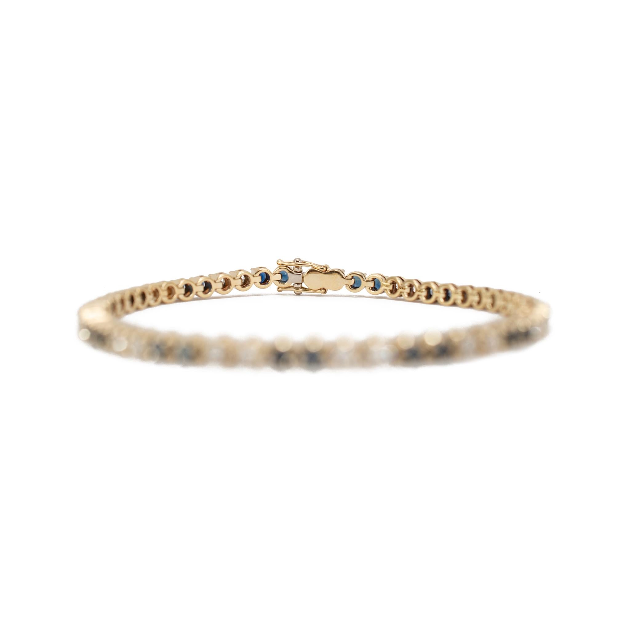 Bracciale tennis alternato da donna in oro giallo 14K con zaffiro e diamante in vendita 2