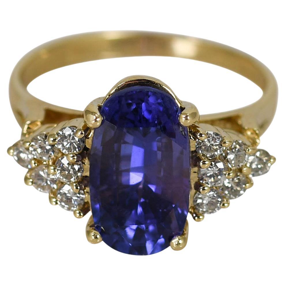 14k Yellow Gold Sapphire & Diamond Ring, 4.86ct .50tdw, 4.9g GIA  For Sale