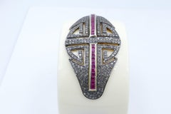 Ladies 14 Karat Yellow Gold and Silver Diamond Ruby Bakelite Bangle
