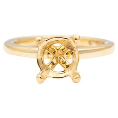 Bague de fiançailles en or jaune 14K pour dames, solitaire, rond et demi-monture