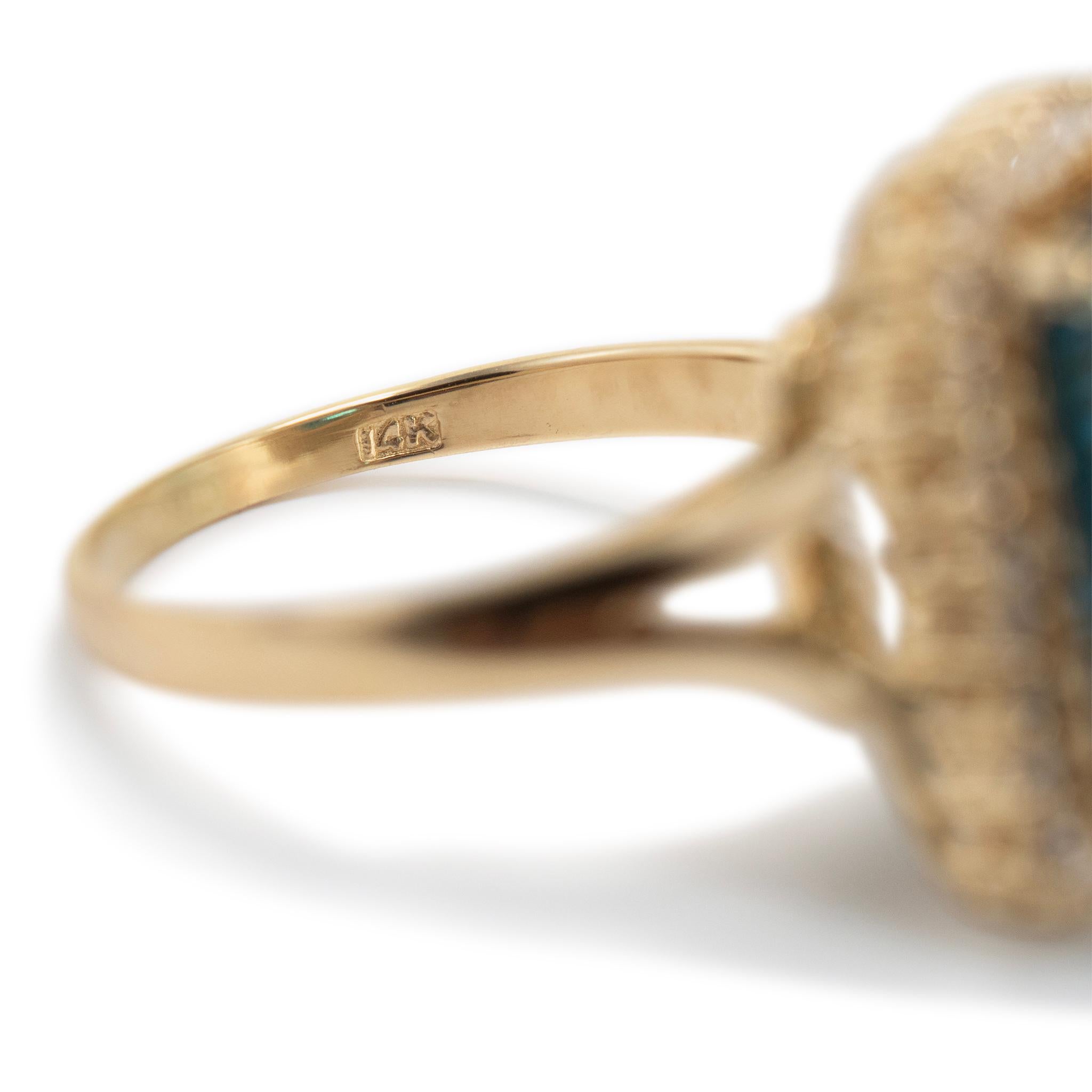 Anillo de cóctel de diamantes con halo de topacio en oro amarillo de 14 quilates para señora en venta 1