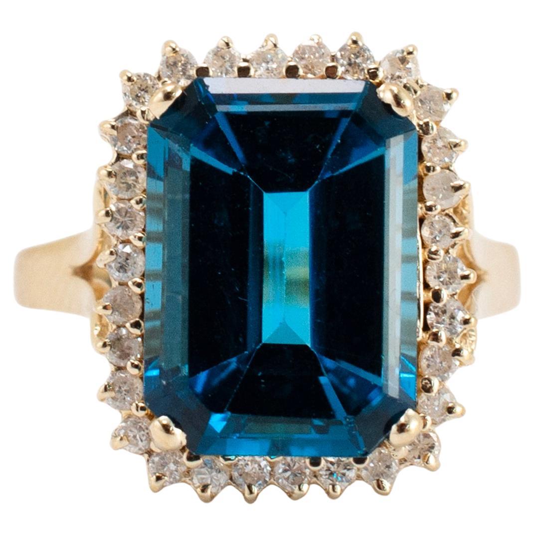 Ladies 14K Yellow Gold Topaz Halo Diamond Cocktail Ring