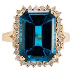 Ladies 14K Yellow Gold Topaz Halo Diamond Cocktail Ring