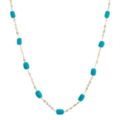Ladies 14K Yellow Gold Turquoise Station Chain Necklace