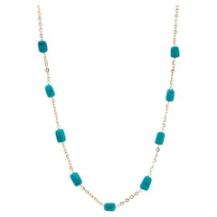 Ladies 14K Yellow Gold Turquoise Station Chain Necklace
