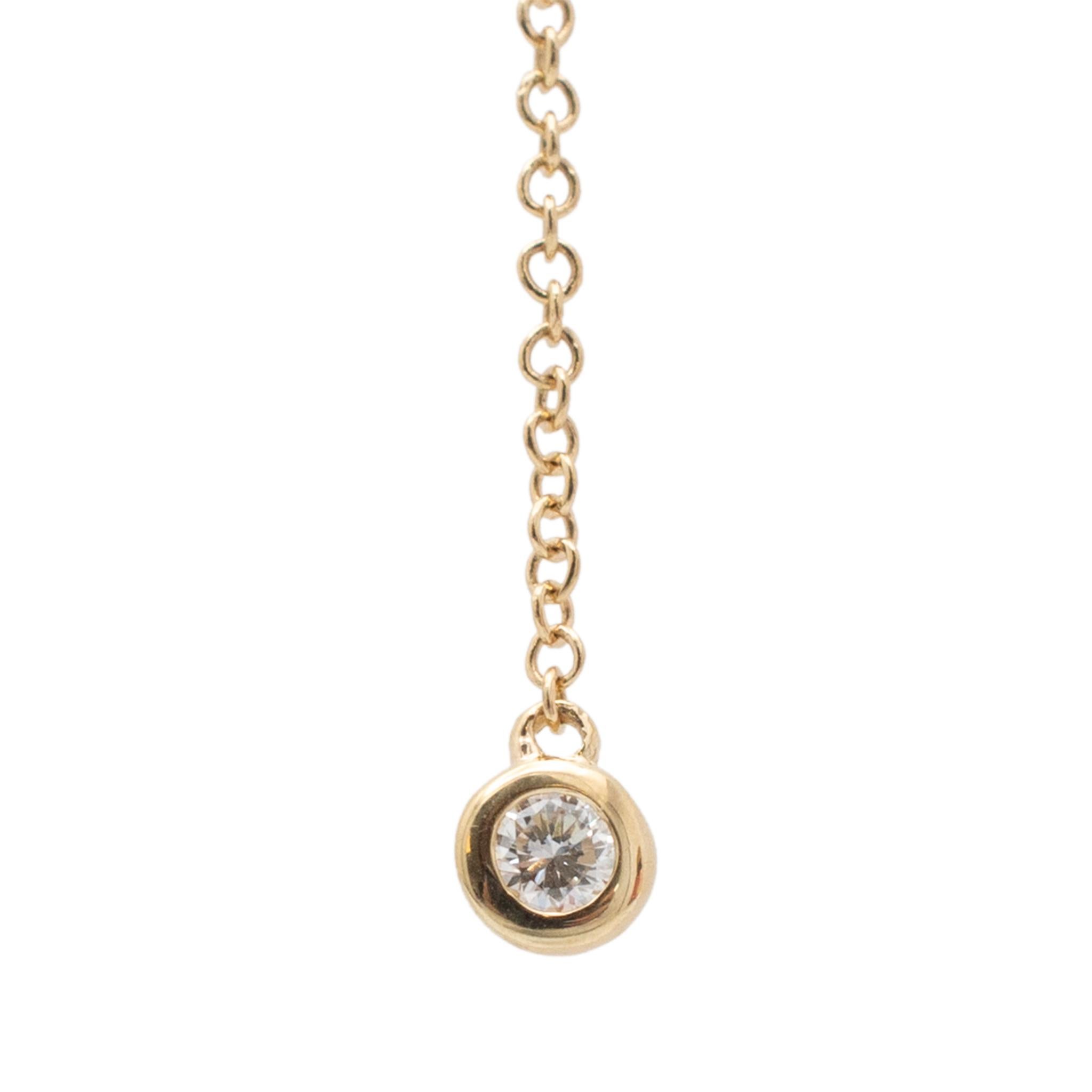 Round Cut Ladies 14K Yellow Gold Y Shaped Lariat Diamond Pendant Necklace For Sale