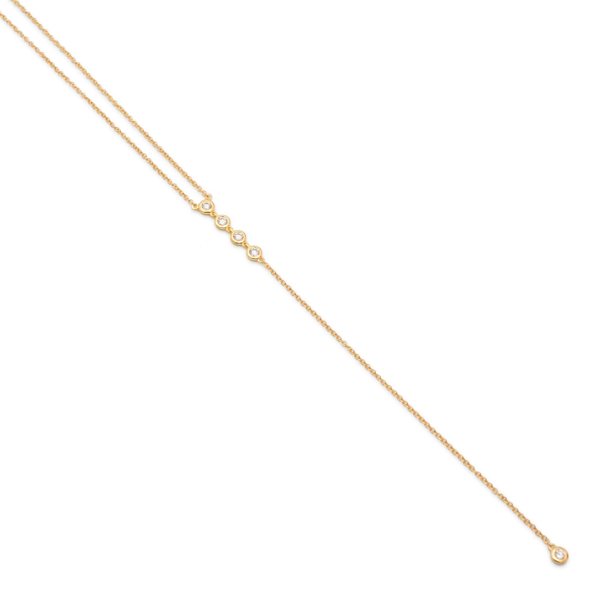 Women's Ladies 14K Yellow Gold Y Shaped Lariat Diamond Pendant Necklace For Sale
