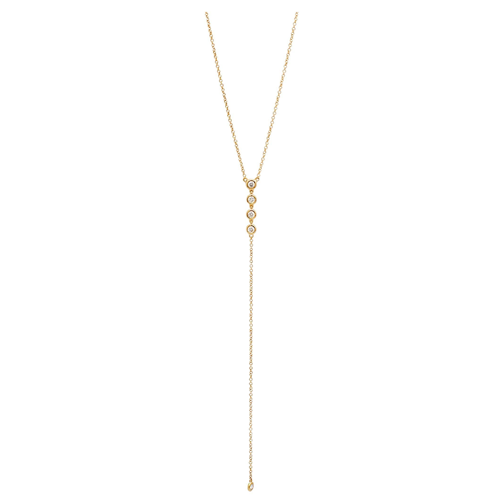 Ladies 14K Yellow Gold Y Shaped Lariat Diamond Pendant Necklace For Sale